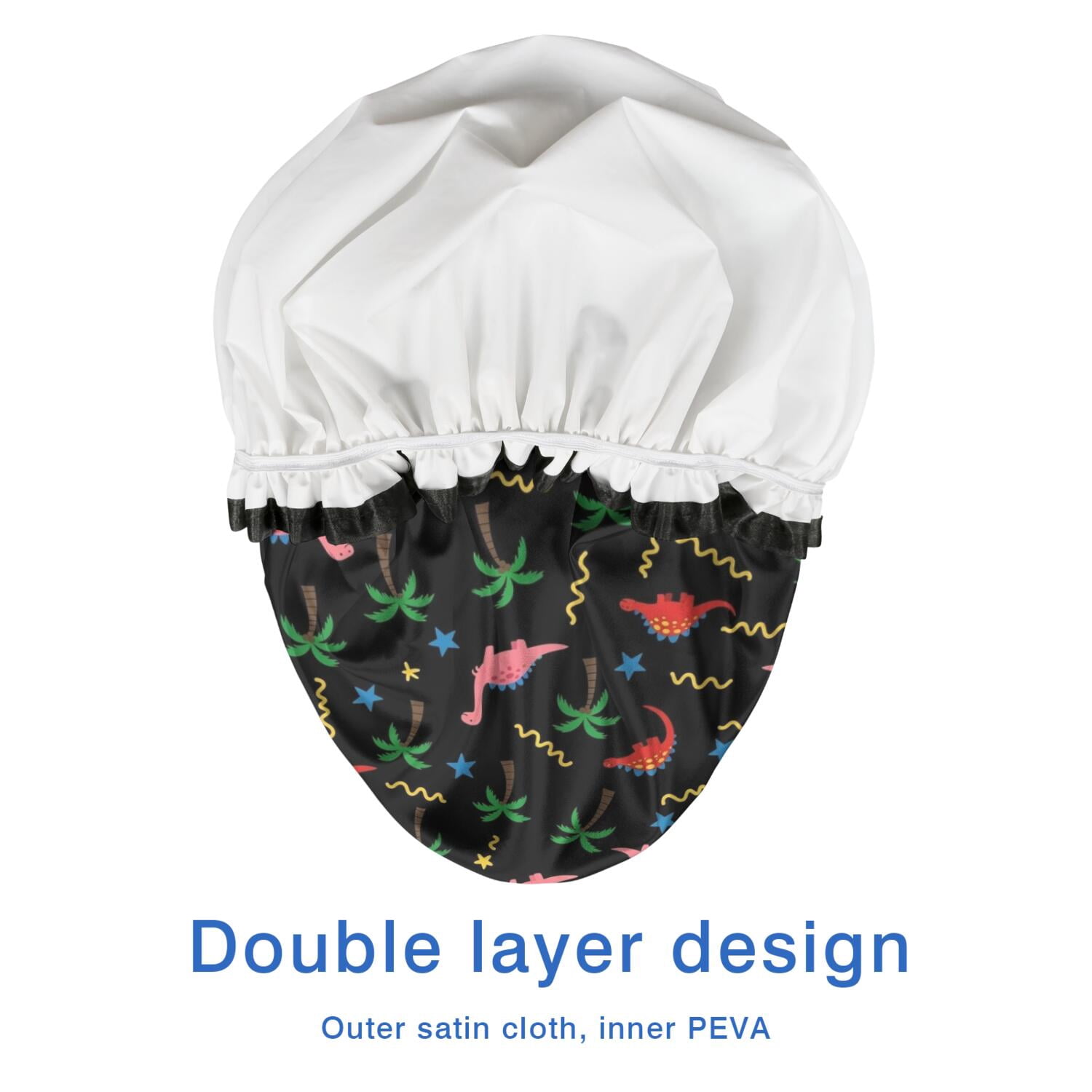Shower Caps,Pink Dinosaurs Cosmic Stars Waterproof Shower Cap for Women 4 Pieces,Double Reusable Hair Cover for Shower PEVA Elastic Stretch Hem
