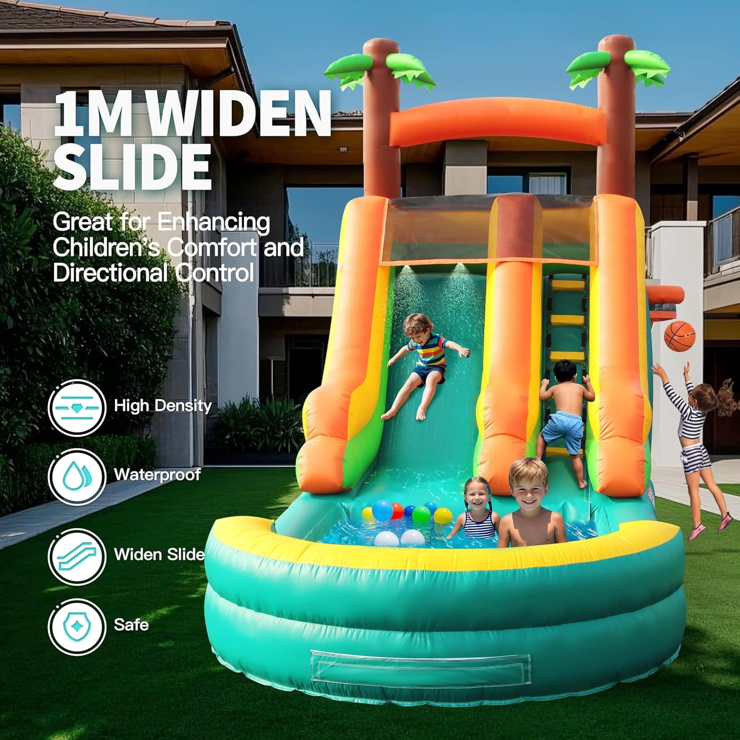 Esheno Adult Inflatable Water Slide with Double Slides 26.2 ft Large Swimming Pool Center PVC Commercial Grade 950W Blower Wet Dry Use
