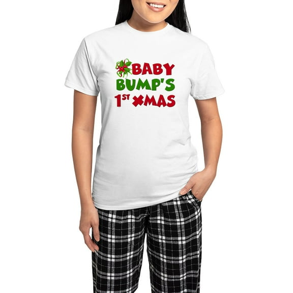 CafePress - Baby Bump 1St Christmas Pajamas - Women's Short Sleeve Print T-Shirt and Pants Light Cotton Pajama Set
