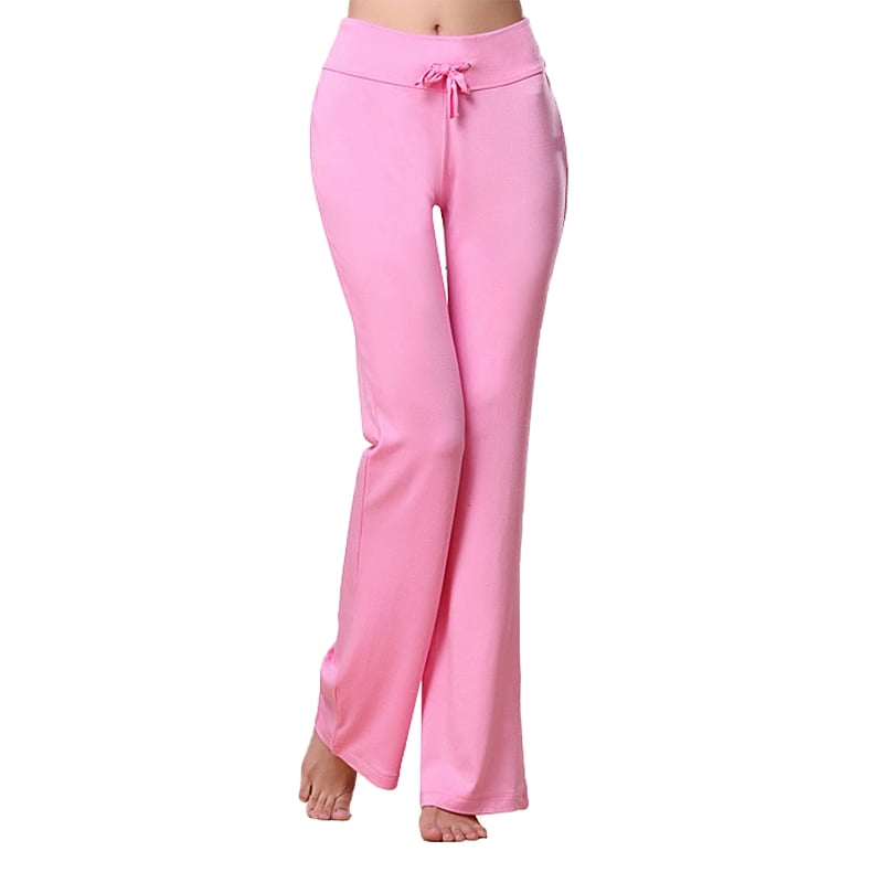 MAWCLOS Ladies Bottoms Drawstring Yoga Pants High Waist Leggings  Full-length Sport Solid Color Jeggings Pink 3XL 