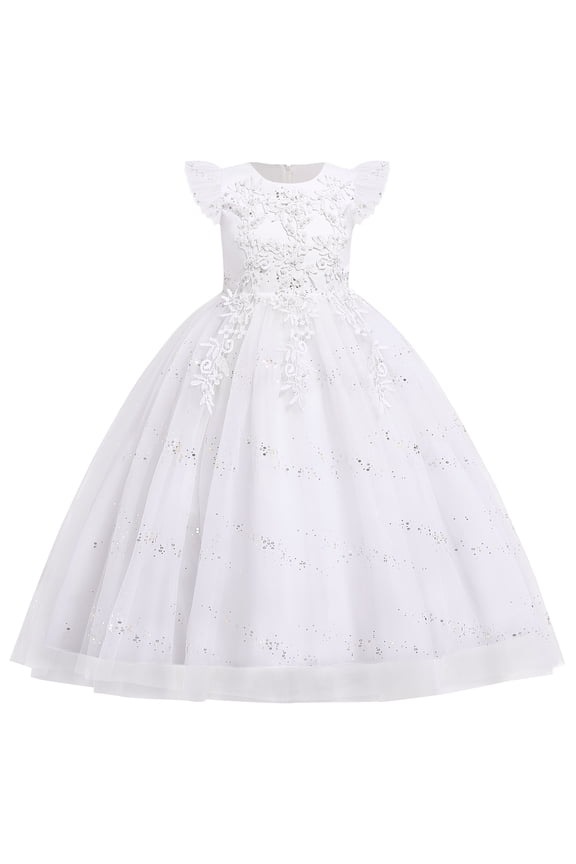 Kids Girls Long Communion Princess Dresses Flower Pageant Party Wedding Floor Length Dance Evening Gowns 9-10 Years White