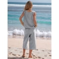 thumbnail image 5 of Women'S Summer 2 Piece Outfits Striped Sleeveless Top and Cropped Wide Leg Pants Sets Pockets Black M, 5 of 8