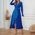 thumbnail image 4 of IROINNID Maxi Dress for Women Strapless V-Neck Wrap Dress Sexy Vintage V Neck Long Sleeve Solid Dresses Clearance,Blue, 4 of 9