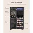 thumbnail image 4 of SONGMICS HOME Mueble colgante para colgar en la pared, con luces interiores LED, organizador de joyas montado en la puerta, espejo de longitud completa, idea de regalo, tinta negra, 4 of 6