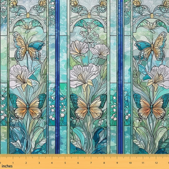Homewish Turquoise Butterfly Fabric by the Yard 1 Yard for Female, Vintage French Bohemian Room Decor Fabric by the Yard, Mandala Flower Sewing Fabric, Luxury Bedroom Decor