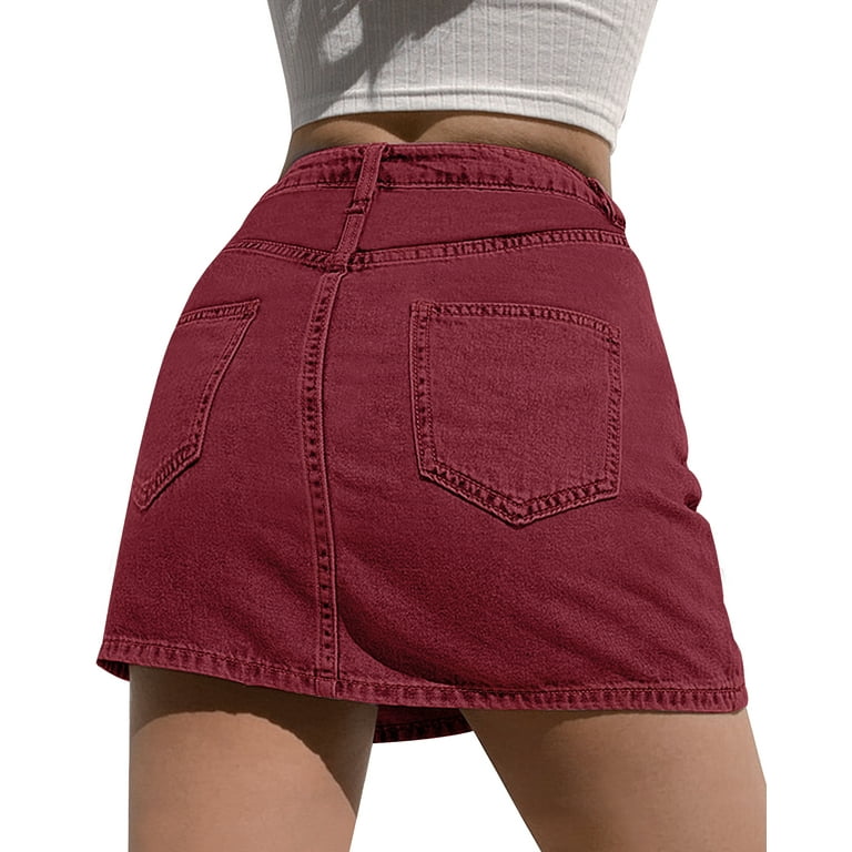 luvamia Women's Casual High Waist Button Front Jean Denim Skort Skirt Shorts  Blue Fog Size XL Fit Size 16 Size 18 