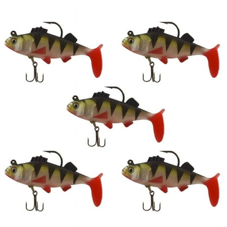 F1FD 5 Pcs Soft Fishing Baits Lures Pre-Rigged Jig Head Soft Plastic Swimbaits Paddle Tail Swimbaits for Outdoor Fishing (cyan leopard print)
