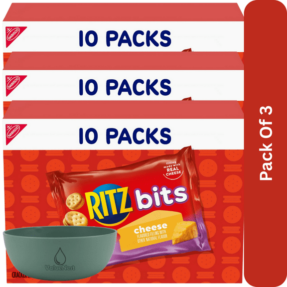 RITZ Bits Cheese Sandwich Crackers, Lunch Snacks, 10 Snack Packs School Snacks, With Olive Green Bowl By ValueNest