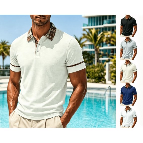 Mens Waffle Golf Shirts Short Sleeve Moisture Wicking Quick Dry Fashion Designed Plaid Collar Polo Shirts for Men Sizes XS-2XL White