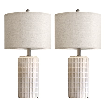 Oneach White Ceramic Table Lamps Set of 2 for Living Room Bedroom 23 Rustic Bedside Nightstand Lamps with Linen Lamp Shades