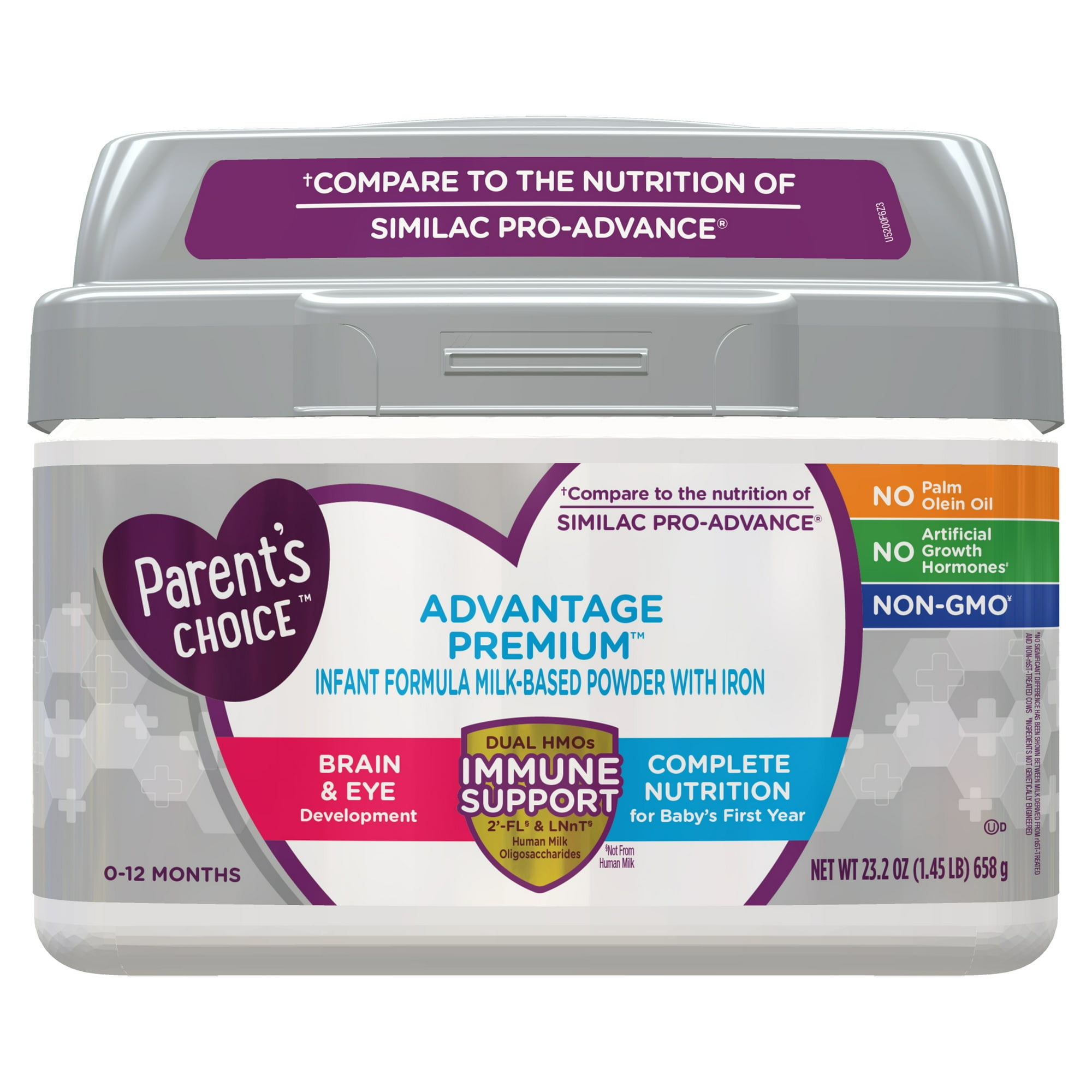 Parent's Choice Advantage Premium Baby Formula Powder with Iron, Enhanced Formula with Dual HMOs for Immune Support and Digestive Health, Non-GMO, 23.2 oz