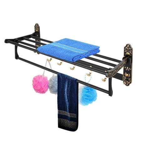 dual row towel rack holder shelf home holtel with hooks bathroom