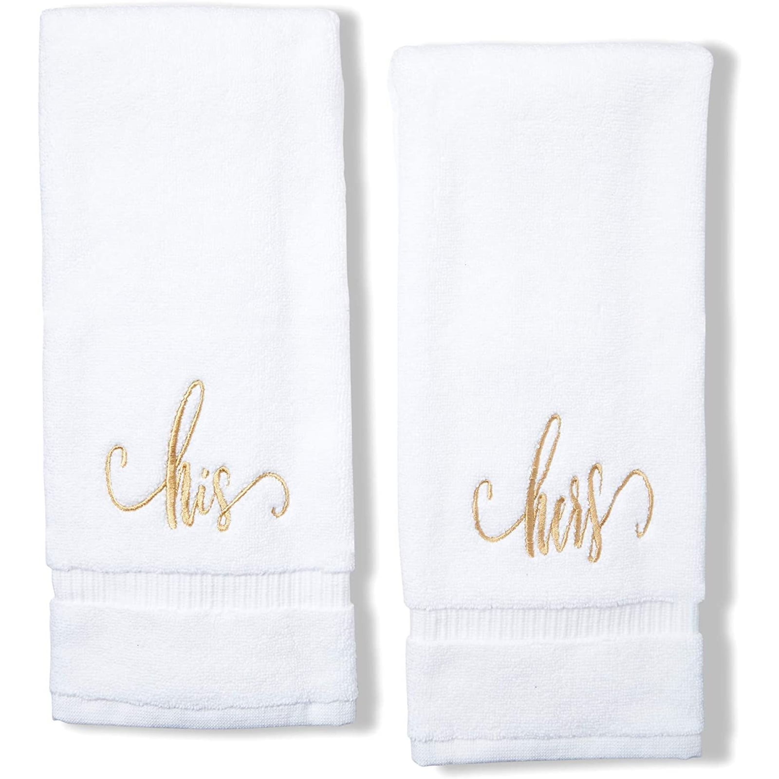 Embroidered His & Hers Beige/Natural Hand Towels Pair 