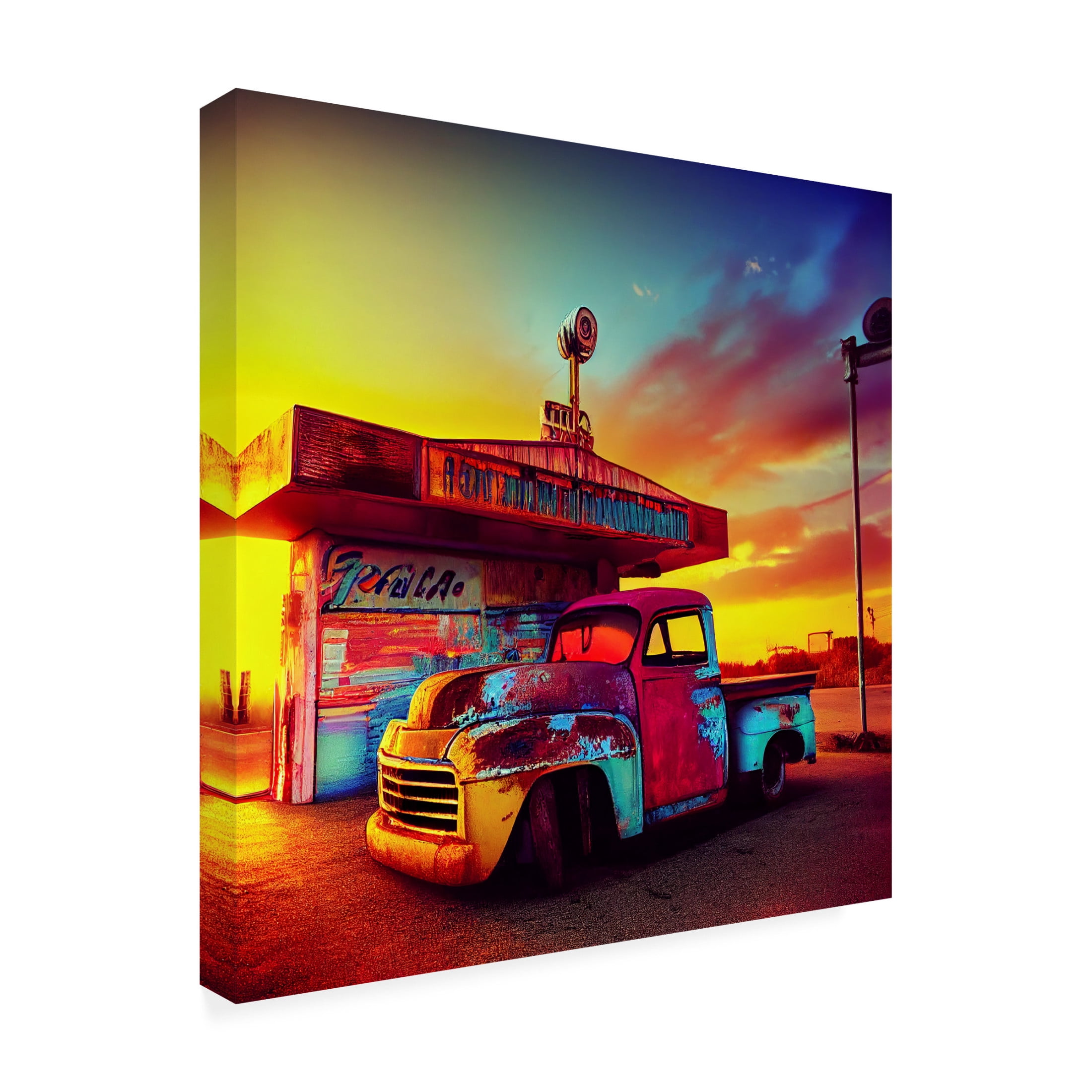 Canvas Wall Art - Ray Heere 'Route 66 9' Wall Art for Living Room, Bedroom, or Office Décor by Trademark Fine Art - 24 x 24 Inches