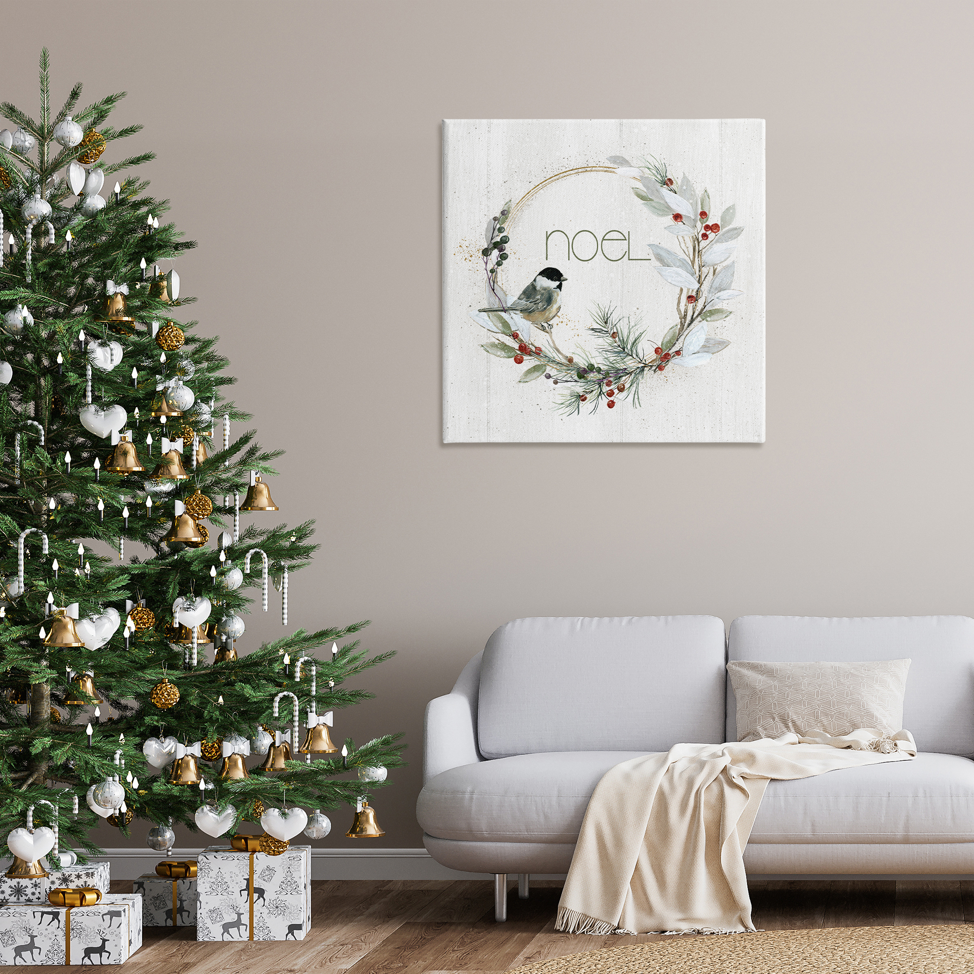Stupell Industries Simple Noel Wreath Holiday Painting Gallery Wrapped Canvas Art Prints Wall Art, 36 x 36