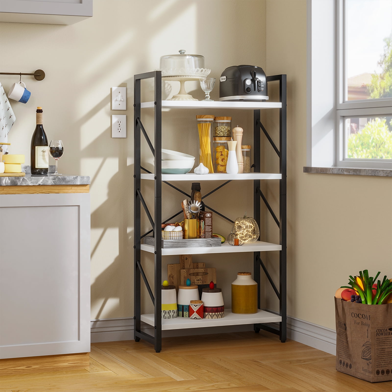 Dextrus 3-Tier Bookshelf, Ladder Bookcase, Industrial Freestanding Modern Open Display Storage Organizer Book Shelves ,Black and White