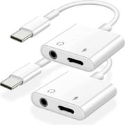 2Pack iPhone 15 Headphone Adapter,2 in 1 USB C to 3.5mm Aux Audio Dongle +Charge Splitter Headphone Accessories Compatible with iPhone15/15Plus/15Pro/15Pro Max/Samsung Galaxy/Google