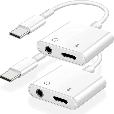 2Pack iPhone 15 Headphone Adapter,2 in 1 USB C to 3.5mm Aux Audio Dongle +Charge Splitter Headphone Accessories Compatible with iPhone15/15Plus/15Pro/15Pro Max/Samsung Galaxy/Google