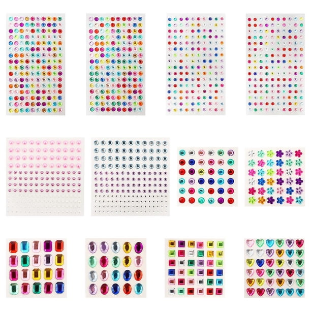 Acrylic Rhinestone Nail Stickers 12 Sheets Self Adhesive Gems for Festivals, DIY Crafts & Unique Manicure Decoration