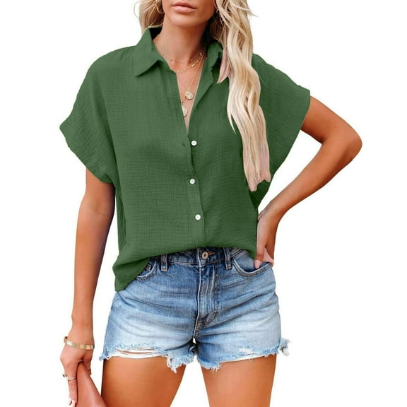 DondPO T Shirts for Women Workout Tops Women's Solid Color Single Breasted Fashionable Casual Short Sleeved Shirt Summer Tops Womens Tops Army Green L