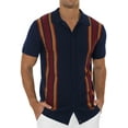 thumbnail image 5 of Iceglad Mens Polo Shirts Vintage Striped Knitting Short Sleeves Button Down Golf Shirts, 5 of 10
