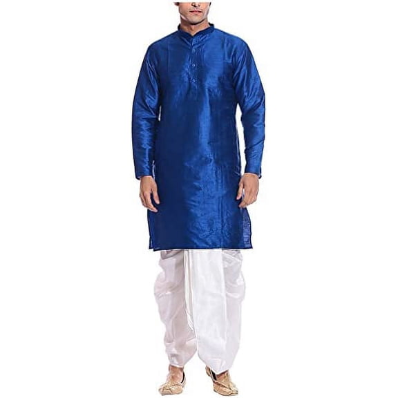 Royal Men's Silk Blend Dhoti & Kurta Set_Royal Blue