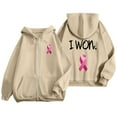 thumbnail image 5 of Cancer Awareness Zip Up Hoodies for Women Long Sleeve Drawstring Hooded Sweatshirts Womens Fall Winter Plain Oversized Hoodie With Pockets (Beige, S), 5 of 6