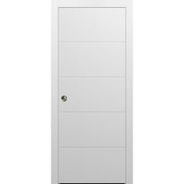 Sliding French Pocket Door with | Planum 0770 Painted White Matte | Kit Trims Rail Hardware | Solid Wood Interior Bedroom Sturdy Doors-28" x 80"