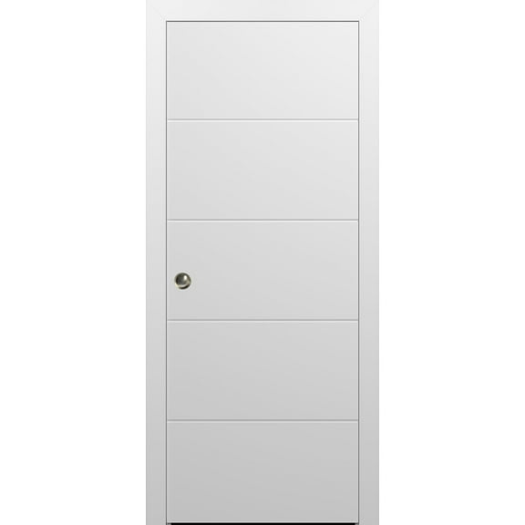 Sliding French Pocket Door with | Planum 0770 Painted White Matte | Kit Trims Rail Hardware | Solid Wood Interior Bedroom Sturdy Doors-36" x 84"