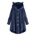 thumbnail image 2 of CEHVOM Women Button Plush Tops Hooded Loose Cardigan Solid Color Coat Jacket, 2 of 5