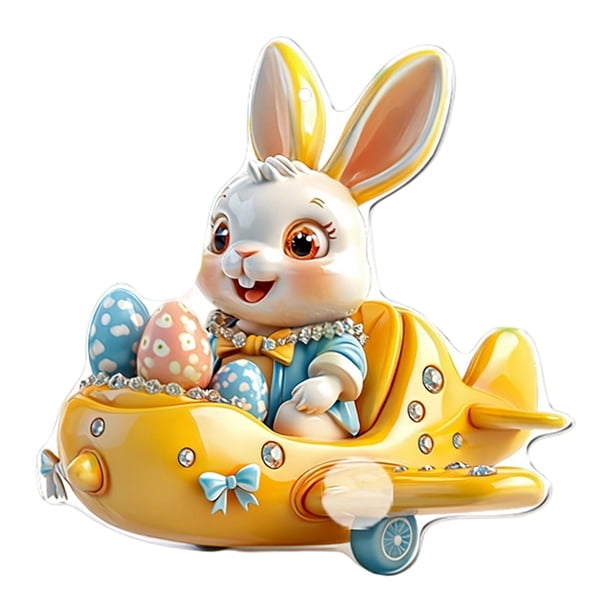 Decoraciones de Puerta de Pascua Acrílico Plano Lindo Coche Colgante Ornamento 8cm para Decoraciones de Coches de Vacaciones