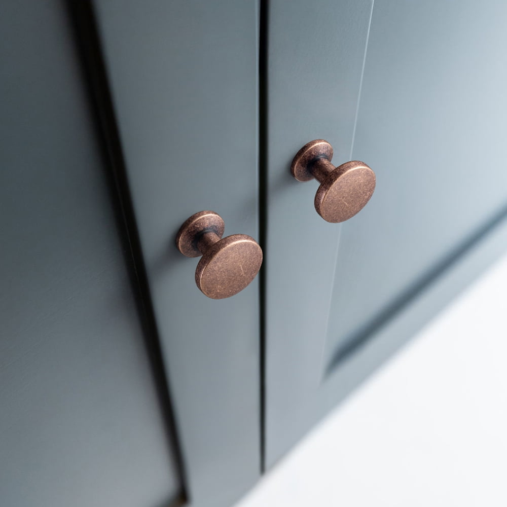 Goo-Ki Set of 12 Sleek Antique Copper Cabinet Knobs with Cylindrical Stem，Vintage Kitchen Drawer Handles Minimalist Dresser Hardware