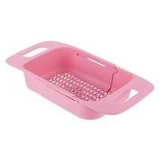 Fancosni Telescopic Sink Holder, Expandable Kitchen Sink Organizer Rack, Retractable Kitchen Sink Basket, Fruit Vegetable Strainer Drainer Basket, Pink