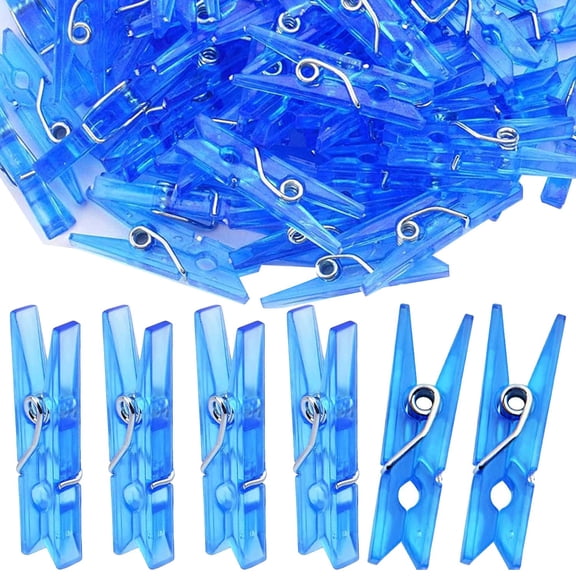 200pcs Blue Transparent Plastic Clothespins Mini Multi-Functional Clips Peg Pins Decorative Craft Clips for Photo Paper Pictures Wedding Party Gifts Wrapping