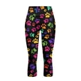 thumbnail image 4 of SCRAWLGOD Colorful Paw Print Black Soft Capri Leggings with Pockets for Women High Waist Tummy Control Crop Leggings Slim Breathable 3/4 Stretch Athletic Yoga Lounge Tights, XS, 4 of 7