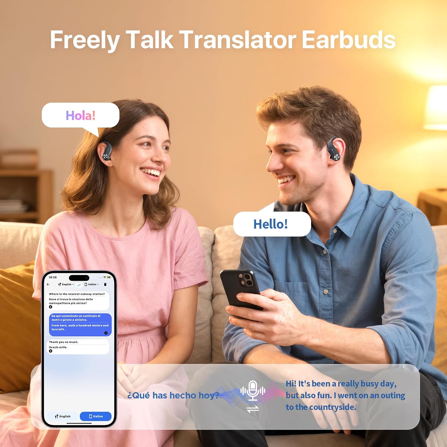 AI Translation Earbuds Real Time, 144 Languages Wireless Headphones Noise Canceling Offline Mode 60H Playtime, iOS/Android APP for Travel & Business Learning