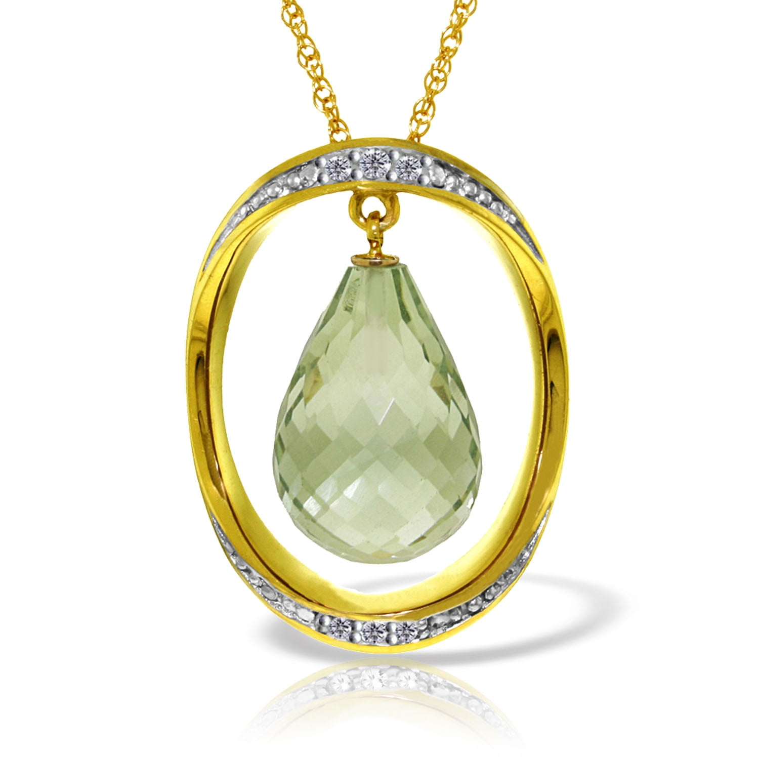 Galaxy Gold 14K Yellow Gold 9.6 Carat Natural Diamonds and Green Amethyst Pendant Necklace - Abundance & Joy - 16" to 24" - Fine Jewelry for Women