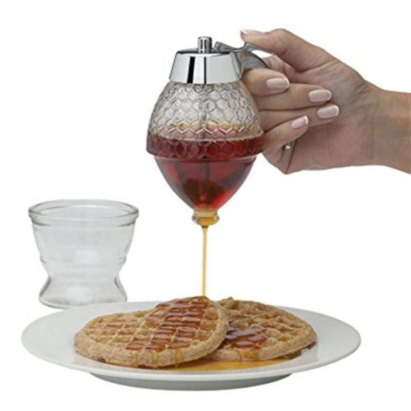 Jzenzero Syrup Honey Dispenser Juice Container with Storage Stand Portable Kitchen Tool