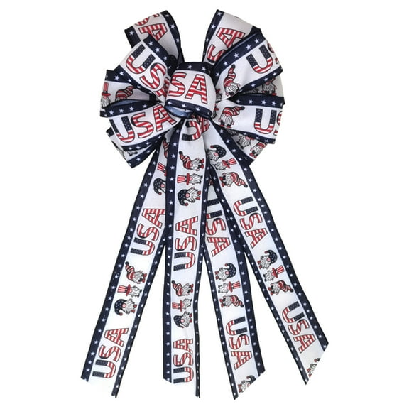 Nmdmisc Large Patriotic Bows,4th of July Decoration with Red Blue White Bowler Hat Stars and Stripe USA Flag Bow,Fourth of July Bow Wreath Bow for Front Door Indoor Outdoor Party