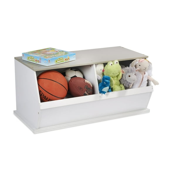 Badger Basket Children's 2-Bin Stackable Wooden Storage Cubby 5.3 Cu ft. – White & Gray