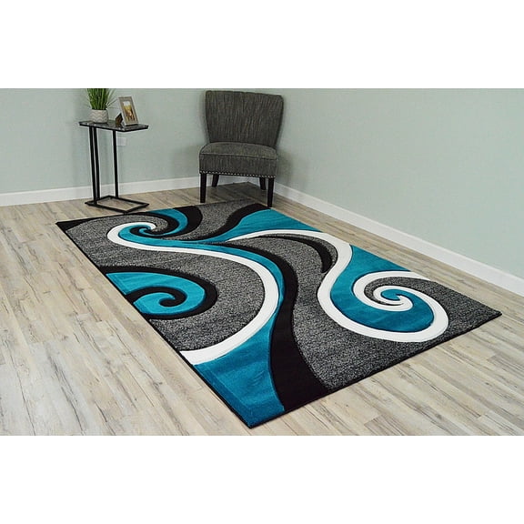 Planet Rugs Premium 3D Thick Abstract Indoor Area Rug 327 Turquoise Blue 5'3''x7'6''