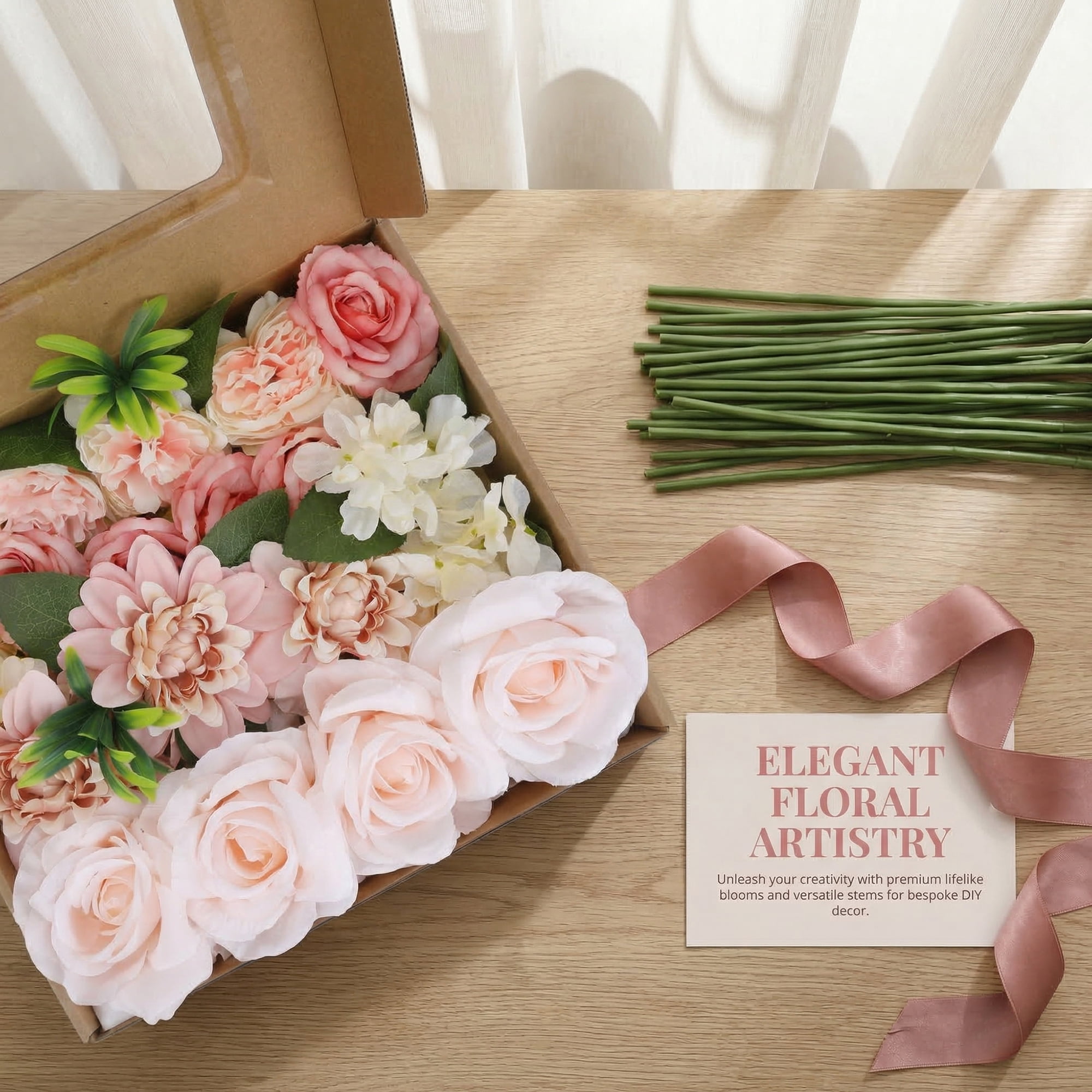 Unique Bargains Artificial Flowers Combo Box Set Pink and Orange 9.8"