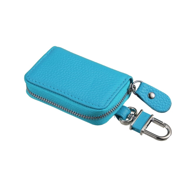 Unique Bargains Car Key Case Faux Leather Zipper Multifunctional Car Fob Key Case for Auto Remote Key Blue