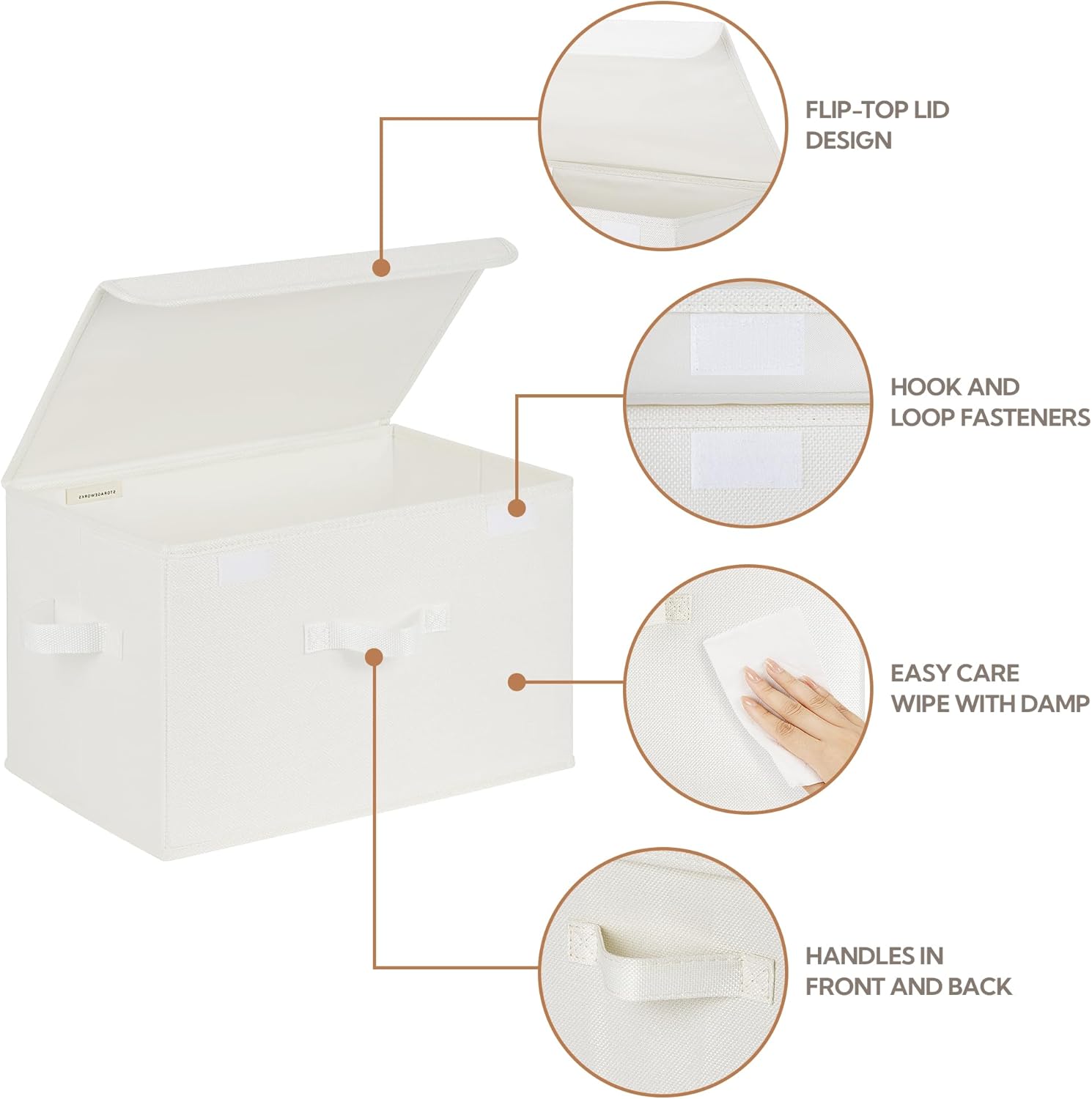 GRANNY SAYS Large Fabric Storage Bins with Lids, Keepsake Box, Collapsible Closet Organizers, White, 2-Pack