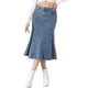 thumbnail image 2 of Falda de mezclilla casual Inspire Chic para mujer, de talle alto, en línea A, con vuelo, midi, color azul, 2 of 6