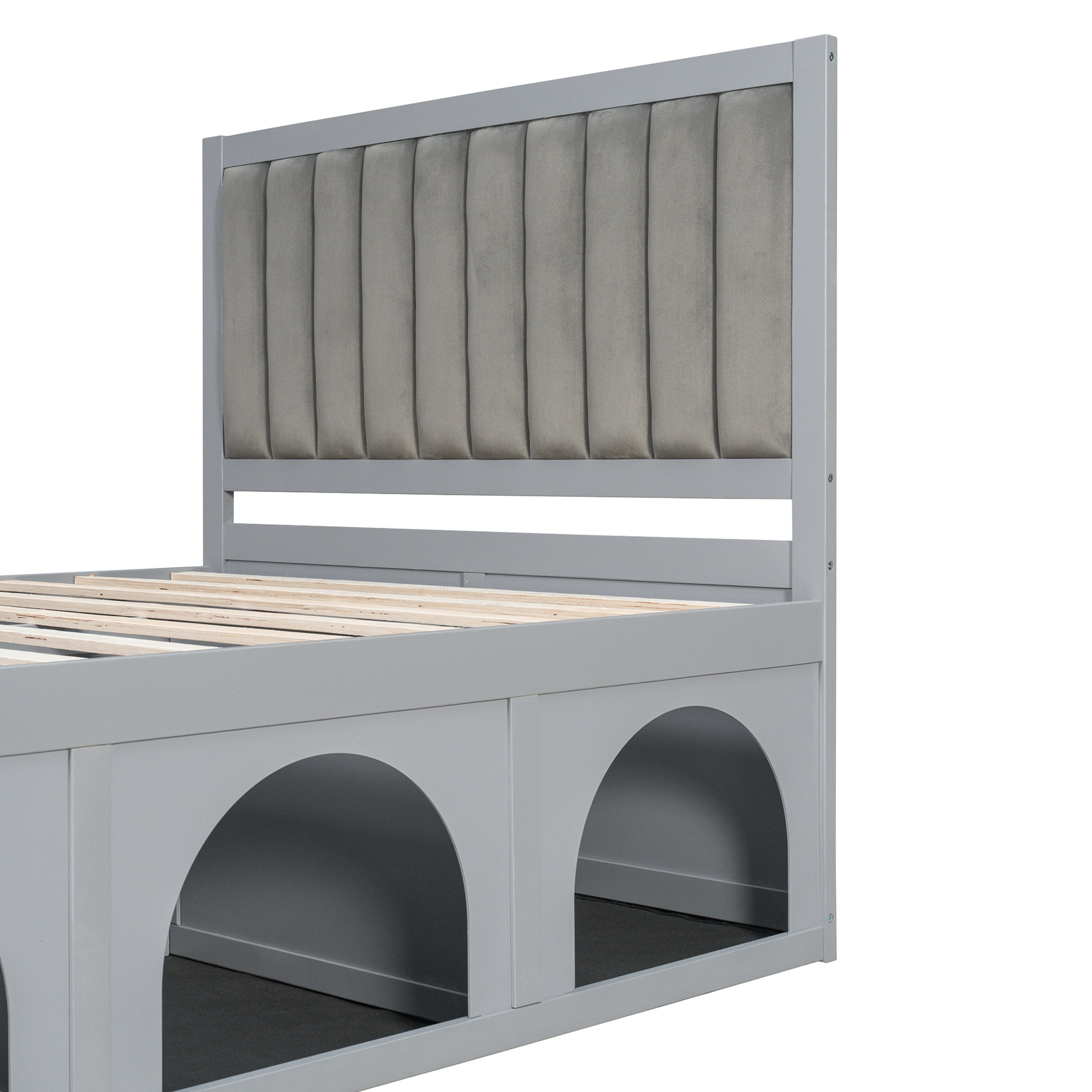 Christopher Knight Home Pet-Friendly Platform Bed with Nook, Upholstered Headboard, Full Size, Light Gray