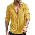 thumbnail image 1 of MAWCLOS Mens Single Breasted Striped Blouse Vacation Long Sleeve Tops Yellow XL, 1 of 2