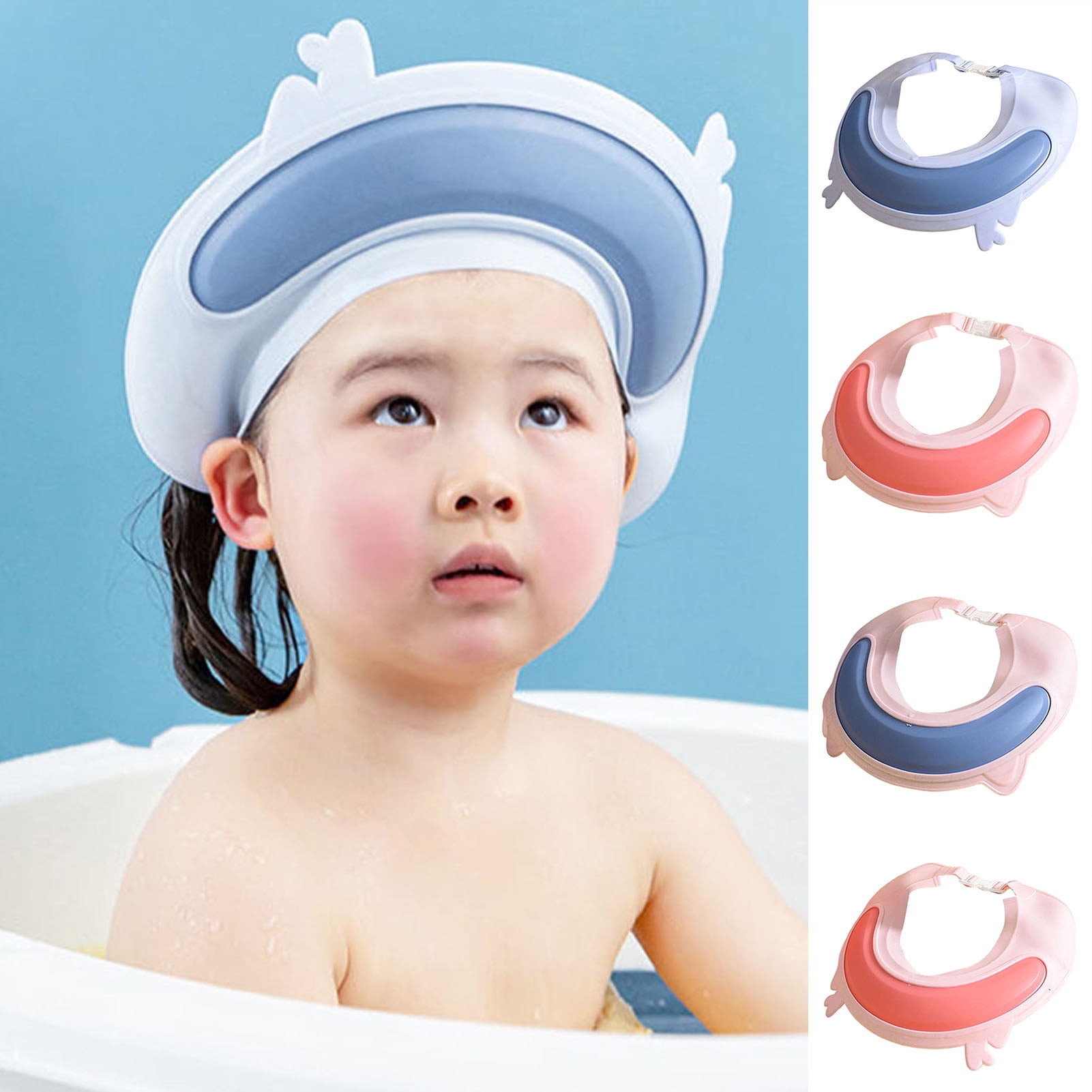 harmtty Shower Cap Adjustable Cute Widened Brim Silicone Baby Hair Washing Eyes Ear Protector