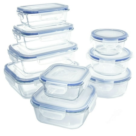 18 piece Glass Food Container Set with Locking Lids - BPA Free - Dishwasher, Oven, Microwave Safe