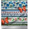 thumbnail image 1 of Soimoi Blue Japan Crepe Satin Fabric Floral & Insect Patchwork Print Fabric by Yard 42 Inch Wide, 1 of 1
